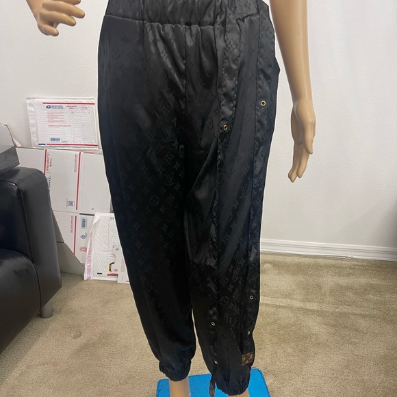 Satin Harem Trouser Running Pants, Black Jogger Track Pants, Size Large - Picture 9 of 16